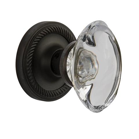 Nostalgic Warehouse Oval Crystal Knob Set with Rope Rose Oil Oil Rubbed Bronze