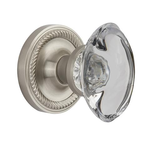 Nostalgic Warehouse Oval Clear Crystal Knob Privacy Mortise with Rope Rose SN