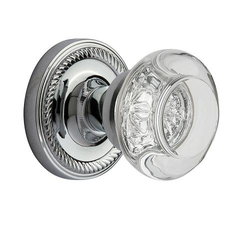 Nostalgic Warehouse Round Clear Crystal Knob Set with Rope Rose Bright Chrome