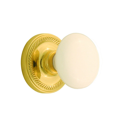 Nostalgic Warehouse Porcelain Knob Privacy Mortise with Rope Rose Polished Brass