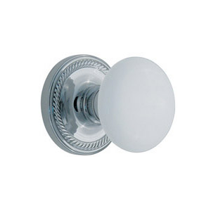 Nostalgic Warehouse Porcelain Knob Privacy Mortise with Rope Rose Bright Chrome 