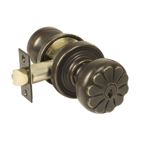 Emtek Petal Keyed Entry Door Knob with #12 Rose in Medium Bronze (MB)