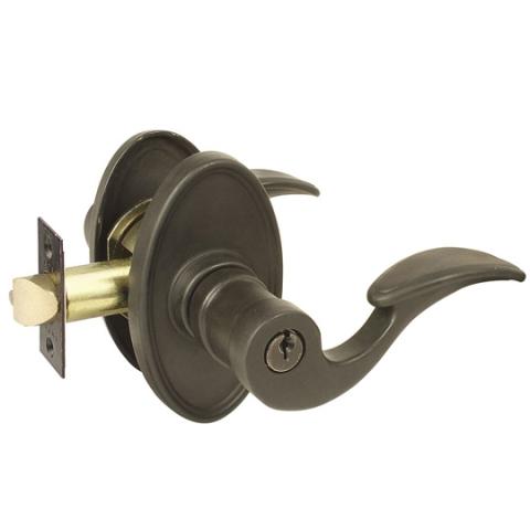 Emtek Siena Keyed Entry Door Lever with Rose #14 in Medium Bronze