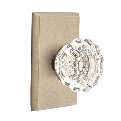 Emtek Bronze Astoria Clear Crystal Door Knob with #3 Rose Tumbled White Bronze