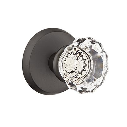 Emtek Bronze Astoria Clear Crystal Door Knob with #2 Rose Flat Black Patina