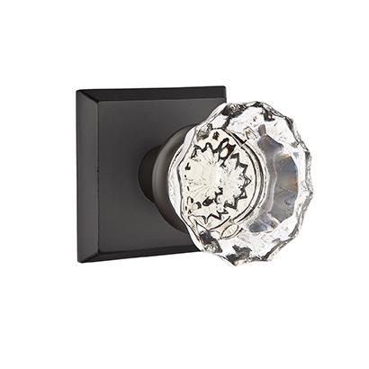 Emtek Bronze Astoria Clear Crystal Door Knob with #6 Rose Flat Black Patina