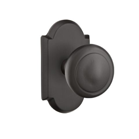 Emtek Butte Door knob with #1 Rose Flat Black Patina (FB)