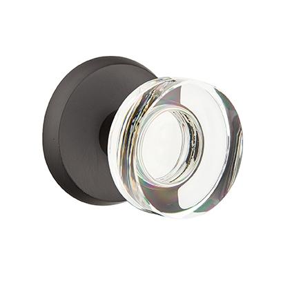 Emtek Bronze Modern Disc Crystal Door Knob with #2 Rose Flat Black Patina