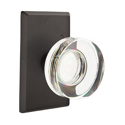 Emtek Bronze Modern Disc Crystal Door Knob with #3 Rose Flat Black Patina (FB)