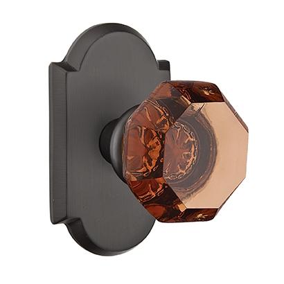 Emtek Bronze Old Town Amber Door Knob with #1 Rose Flat Black Patina