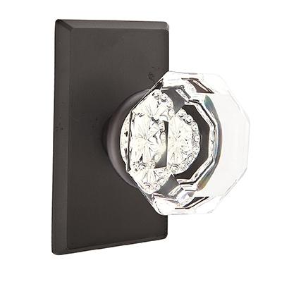 Emtek Bronze Old Town Clear Door Knob with #3 Rose Tumbled Flat Black Patina