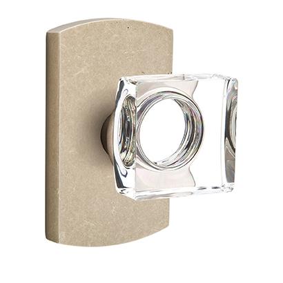 Emtek Bronze Modern Square Crystal Door Knob with #4 Rose Tumbled White Bronze