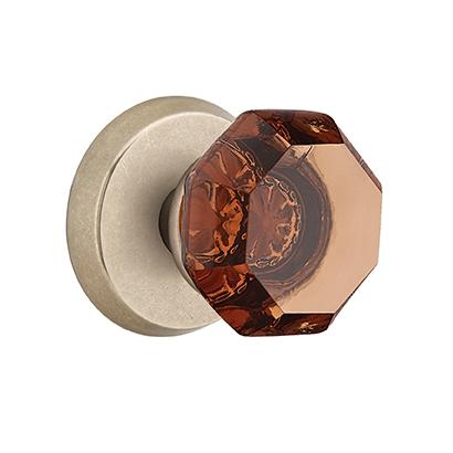 Emtek Bronze Old Town Amber Door Knob with #2 Rose Tumbled White Bronze 