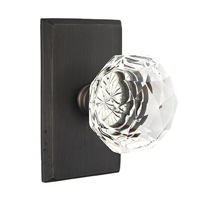 Emtek Bronze Diamond Crystal Door Knob with #3 Rose Tumbled Medium Bronze Patina