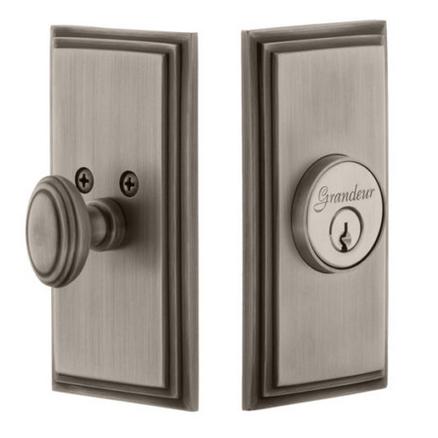 Grandeur Carre Single Cylinder Deadbolt Antique Pewter