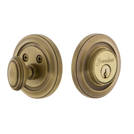 Grandeur Circulaire Single Cylinder Deadbolt Vintage Brass