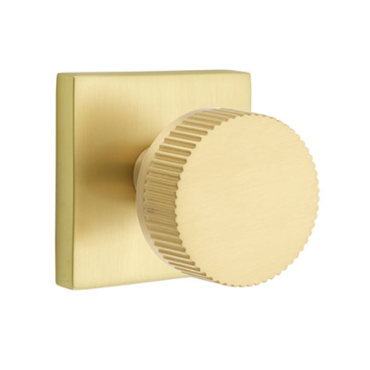 Emtek Select Straight Knurled Door Knob Set with Conical Stem Square Rose Satin Brass