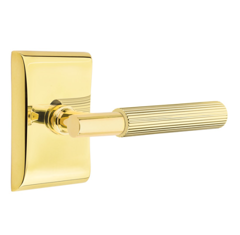 Emtek Select Straight Knurled Door Lever Set with T-Bar Stem Neos Rose Unlacquered Brass