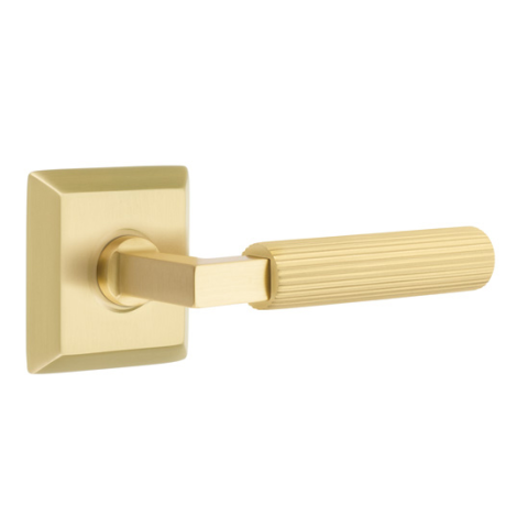 Emtek Select Straight Knurled Door Lever Set with L-Square Stem Quincy Rose Satin Brass