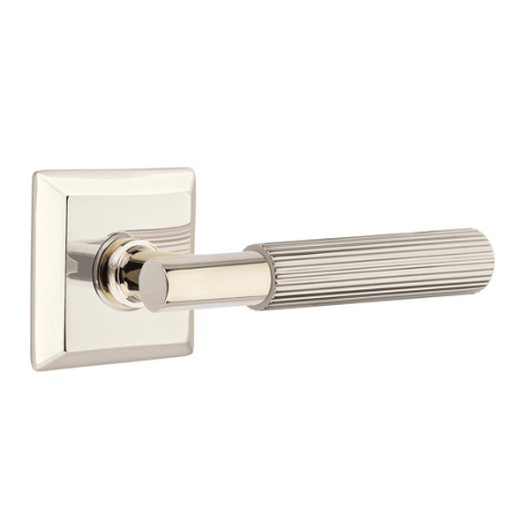 Emtek Select Straight Knurled Door Lever Set with T-Bar Stem Quincy Rose Polished Nickel (US14)