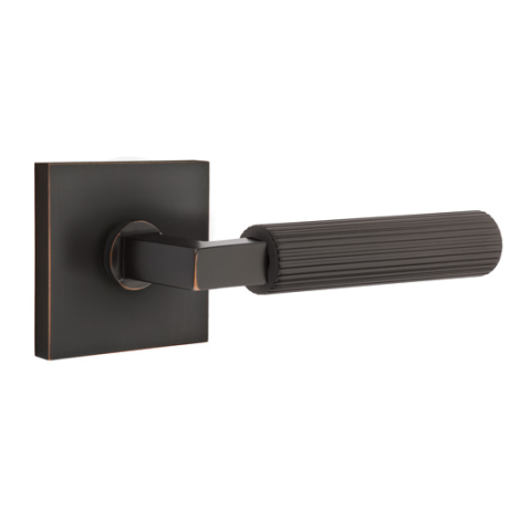 Emtek Select Straight Knurled Door Lever Set with L-Square Stem square rose oil rubbed bronze