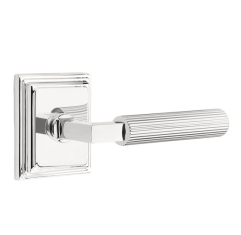 Emtek Select Straight Knurled Door Lever Set with L-Square Stem Wilshire Rose Polished Chrome