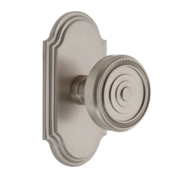 Grandeur Soleil Door Knob Set with Arc Short Plate Satin Nickel