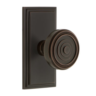 Grandeur Soleil Door Knob Set with Carre Short Plate Timeless Bronze