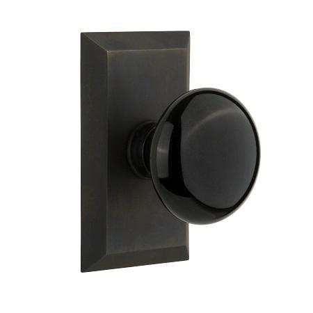 Nostalgic Warehouse Studio Plate with Black Porcelain Knob Oil Rubbed Bronze