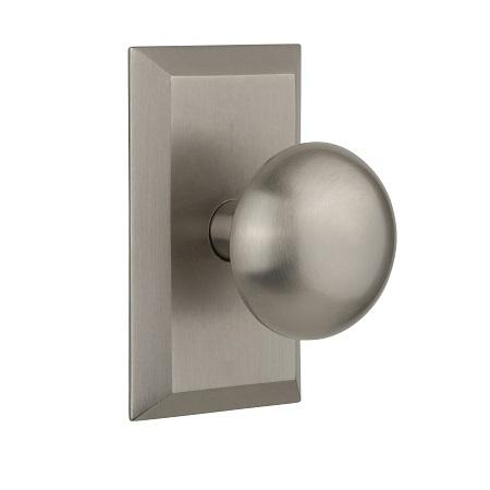 Nostalgic Warehouse Studio Plate with New York Knob Satin Nickel 