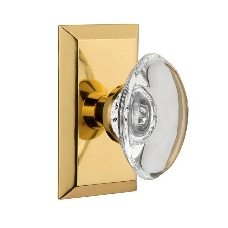 Nostalgic Warehouse Studio Plate with Oval Crystal Knob Polished Brass 