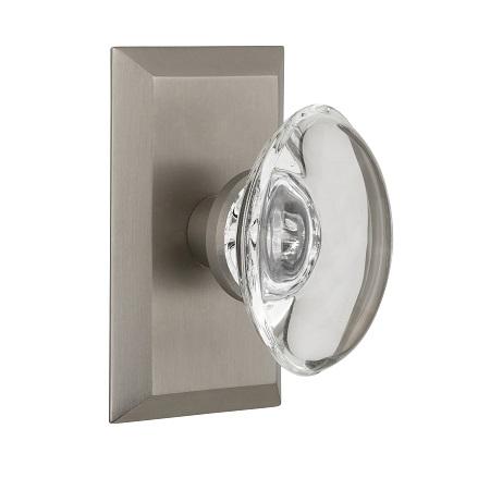 Nostalgic Warehouse Studio Plate with Oval Crystal Knob Satin Nickel 