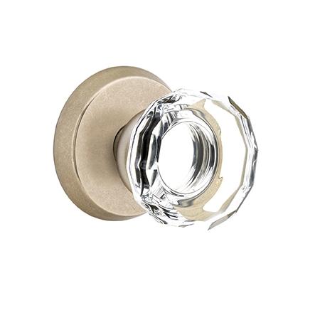 Emtek Bronze Lowell Crystal Door Knob Set with #2 Rose Tumbled White Bronze