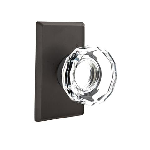 Emtek Bronze Lowell Crystal Door Knob Set with #3 rose Flat Black Patina