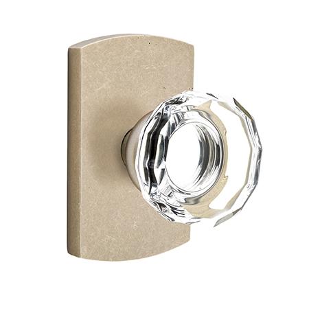 Emtek Bronze Lowell Crystal Door Knob Set with #4 Rose Tumbled White Bronze