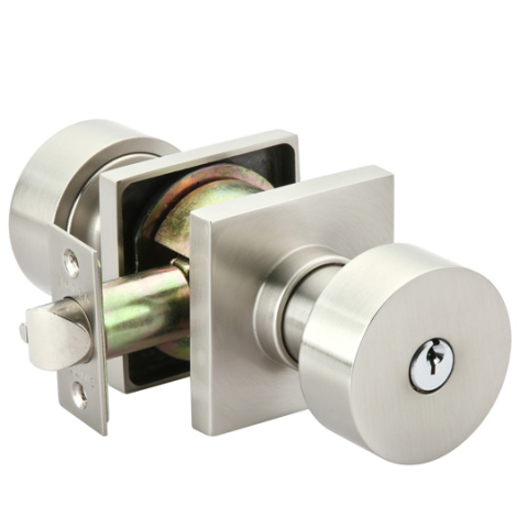 Emtek Round Keyed Entry Door Knob with Square Rose Satin Nickel (US15)