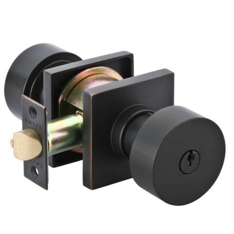 Emtek Round Keyed Entry Door Knob with Square Rose Oil Rubbed Bronze (US10B)