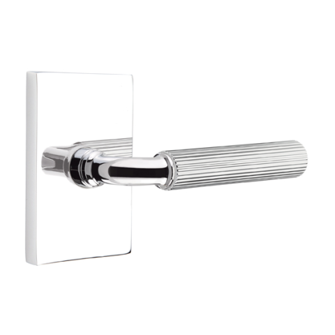 Emtek Select Straight Knurled Door Lever Set with R-Bar Stem w/Modern Rectangular Polished Chrome