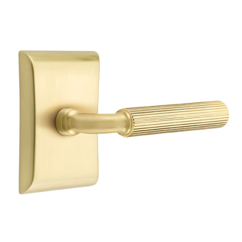 Emtek Select Straight Knurled Door Lever Set with R-Bar Stem w/Neos Rose Satin Brass