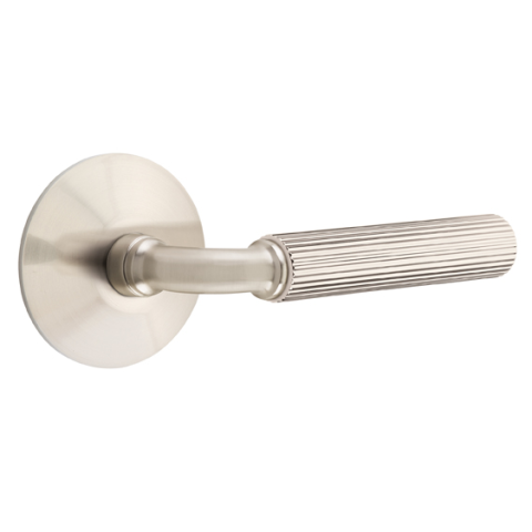 Emtek Select Straight Knurled Door Lever Set with R-Bar Stem w/Modern Rose Satin nickel