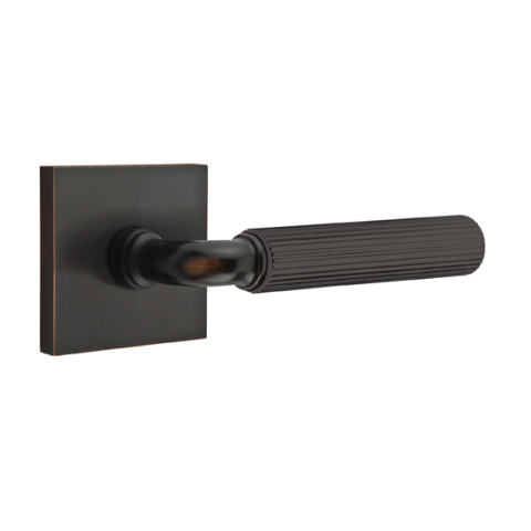 Emtek Select Straight Knurled Door Lever Set with R-Bar Stem w/Square Rose Oil Rubbed Bronze