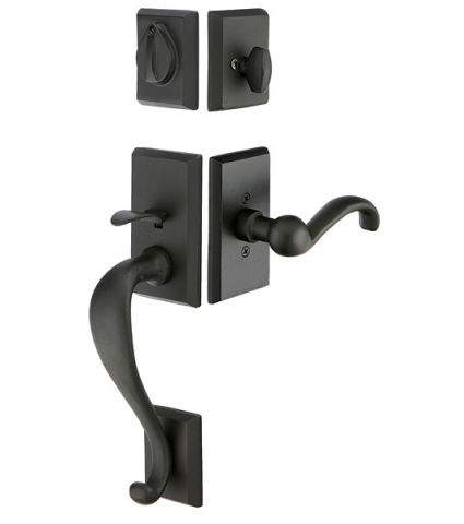 Emtek 451411 Rectangular Sectional Handleset with Teton Lever Flat Black Patina