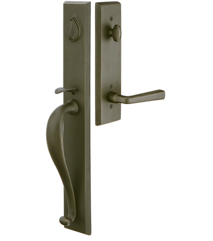 Emtek 451613 Rectangular Full Length Handleset with Melrose Leve Medium Bronze 