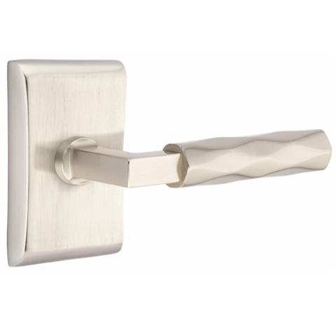 Emtek Select Tribeca Door Lever Set with L-Square Stem with Neos Rose in Satin Nickel