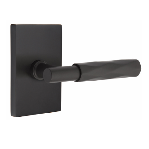 Emtek Select Tribeca Door Lever Set with T-Bar Stem with Modern Rectangular Rose in Flat Black