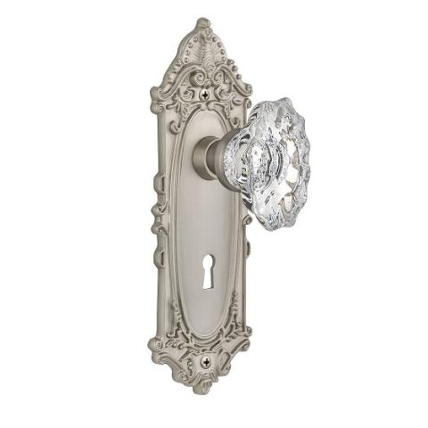 Nostalgic Warehouse Victorian Backplate with Chateau Knob Satin Nickel (SN)