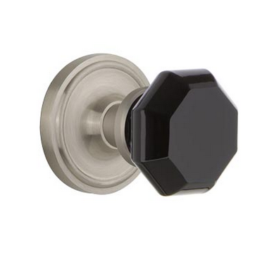 Nostalgic Warehouse Waldorf Black Crystal Knob Set with Classic Rose Satin Nickel