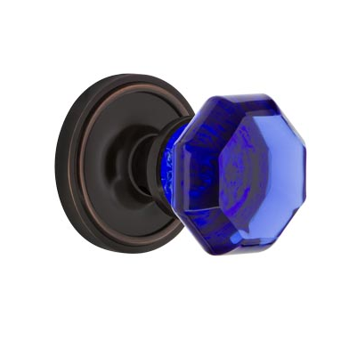 Nostalgic Warehouse Waldorf Cobalt Crystal Knob Set Classic Rose in Timeless Bronze