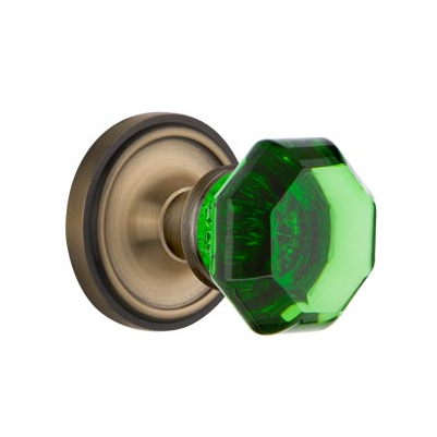 Nostalgic Warehouse Waldorf Emerald Green Crystal Knob Set Classic Rose Antique Brass