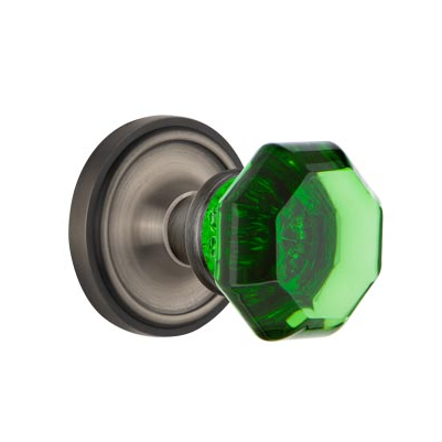 Nostalgic Warehouse Waldorf Emerald Green Crystal Knob Set Classic Rose Antique Pewter